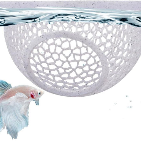 Floating Betta Hide & Shrimp Cave – 3D Printed Aquarium Hammock, Feeder & Rest Spot – Floating Betta Log & Cave Decor for Nano Tanks, Corydoras, Shrimp & Small Fish – Safe PLA, Patent Pending - Beige - Size S