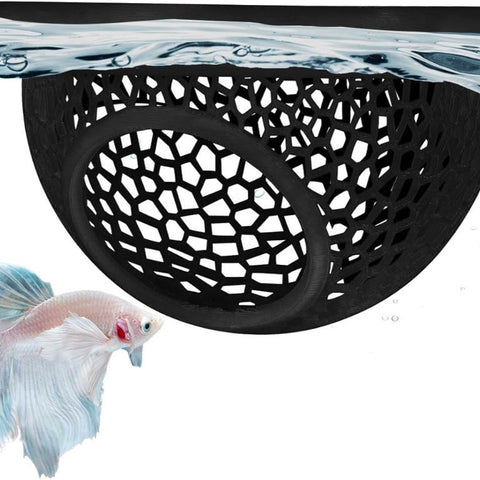 Floating Betta Hide & Shrimp Cave – 3D Printed Aquarium Hammock, Feeder & Rest Spot – Floating Betta Log & Cave Decor for Nano Tanks, Corydoras, Shrimp & Small Fish – Safe PLA, Patent Pending - Black - Size S