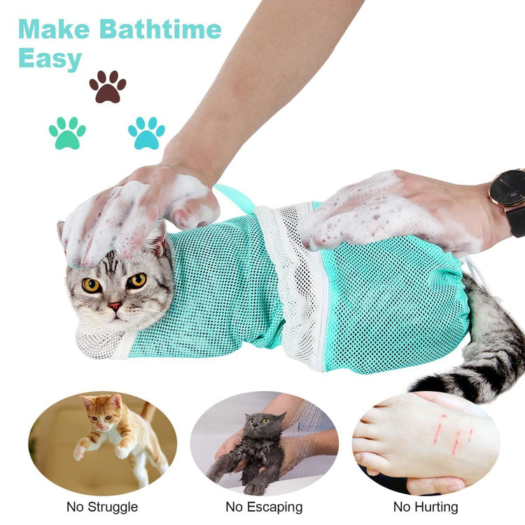 1 Pcs Cat Bathing Bag - Adjustable Cat Washing Net Anti-bite & Anti-Scratch Cat Shower Restraint Bag, Breathable Mesh Cat Grooming Bag for Bath, Nail Trimming & Injection | Secure Restraint for Safer Grooming and Bathing, Reducing Stress and Helping Preve