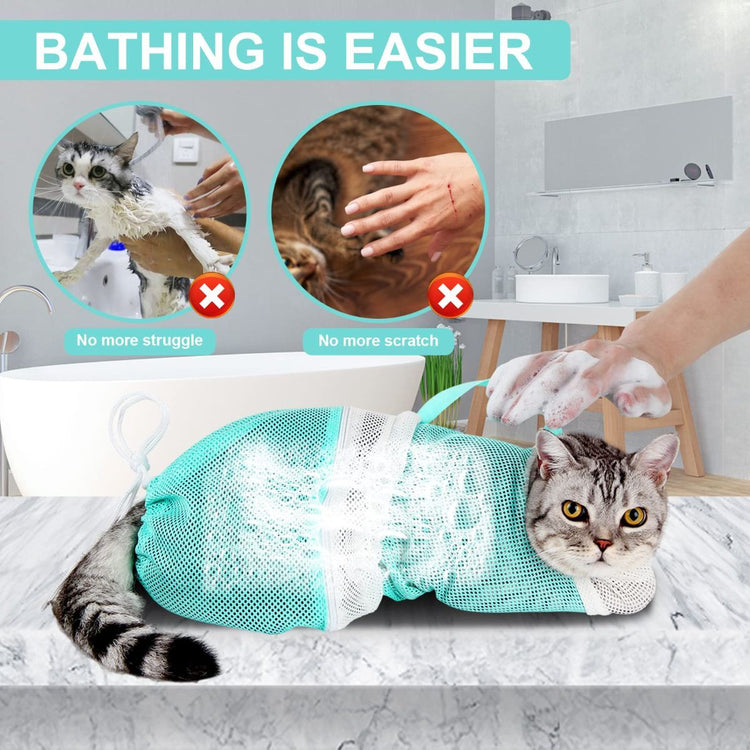 1 Pcs Cat Bathing Bag - Adjustable Cat Washing Net Anti-bite & Anti-Scratch Cat Shower Restraint Bag, Breathable Mesh Cat Grooming Bag for Bath, Nail Trimming & Injection | Secure Restraint for Safer Grooming and Bathing, Reducing Stress and Helping Preve