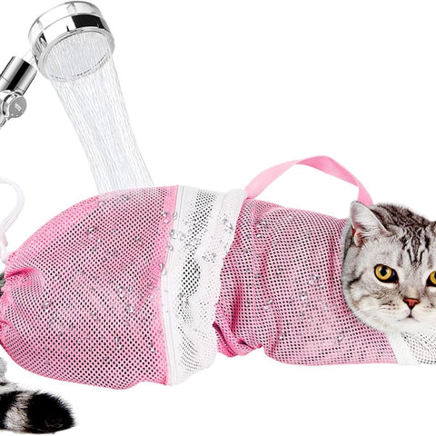1 Pcs Cat Bathing Bag - Adjustable Cat Washing Net Anti-bite & Anti-Scratch Cat Shower Restraint Bag, Breathable Mesh Cat Grooming Bag for Bath, Nail Trimming & Injection | Secure Restraint for Safer Grooming and Bathing, Reducing Stress and Helping Preve
