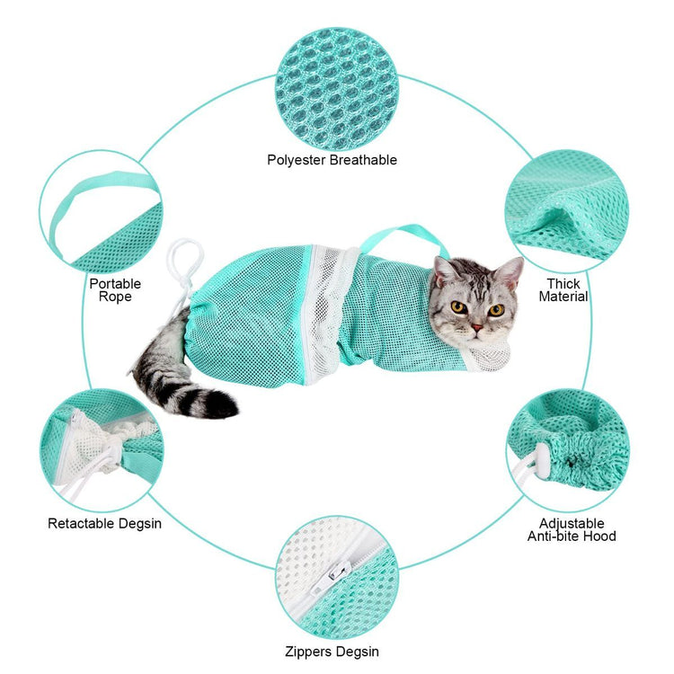 1 Pcs Cat Bathing Bag - Adjustable Cat Washing Net Anti-bite & Anti-Scratch Cat Shower Restraint Bag, Breathable Mesh Cat Grooming Bag for Bath, Nail Trimming & Injection | Secure Restraint for Safer Grooming and Bathing, Reducing Stress and Helping Preve