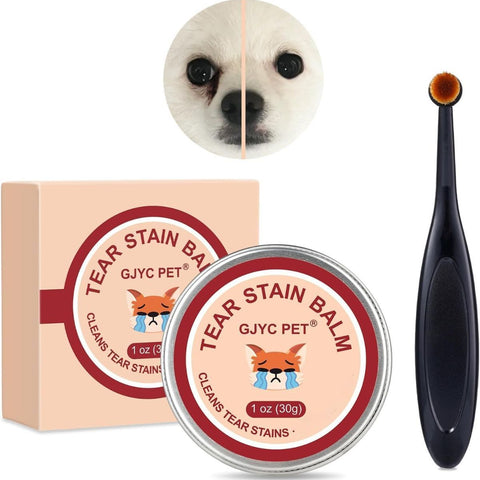 1 Pack Natural Tear Stain Remover Balm for Dogs & Cats – Gentle & Effective Eye Care, Prevents Tear Stains & Reduces Redness, Safe & Non-Irritating Formula with Professional Brush, 1 oz - White
