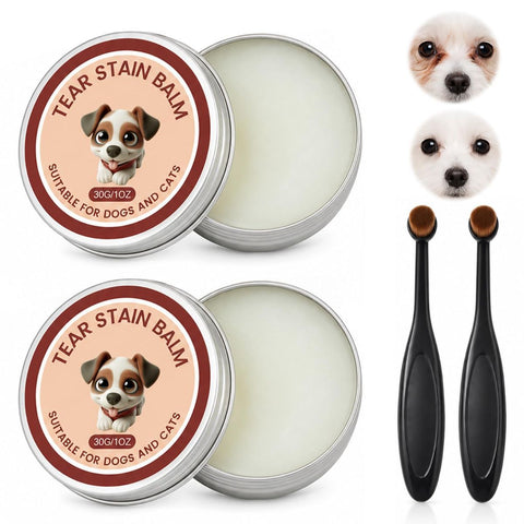 2 Pcs Tear Stain Remover Balm for Dogs & Cats with Pro Powder Brush, Gently Removes Eye Gunk & Stains – Great for White Dogs, Daily Eye Cleaning, Mild Formula