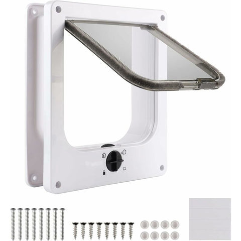Cat Flap For Indoor Cats, White Magnetic Cat Door, 27 X 23.5 X 5.5 Cm, 4 Way Cat Flap, White