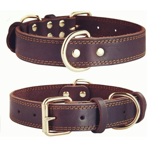 Premium Genuine Leather Dog Collar/Durable Real Leather Adjustable Collars For Male Female (size: S)