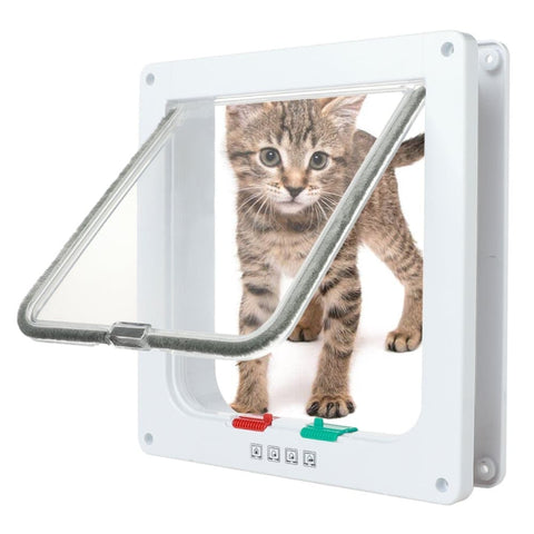 4-Way Locking Cat Flap for Small Dogs and Cats, Easy Installation, White, M