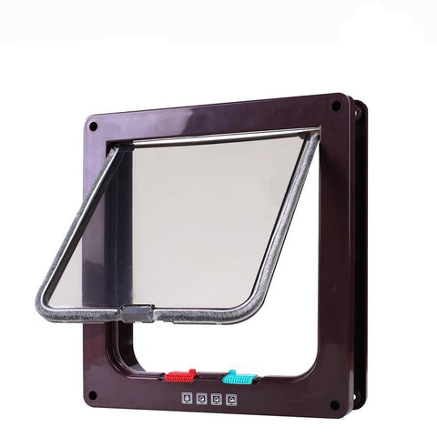 4-Way Locking Cat Flap for Small Dogs and Cats, Easy Installation, Brown, L