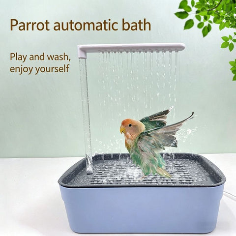 Automatic Bathing Tub (Plastic) Size: 315mm*215mm*340mm Color: Blue for Parrots (1pc)