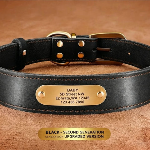 Premium Genuine Leather Dog Collar/Durable Real Leather Adjustable Collars For Male Female(XL,Black)