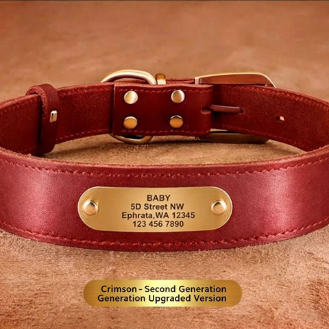 Premium Genuine Leather Dog Collar/Durable Real Leather Adjustable Collars For Male Female(M,Red)