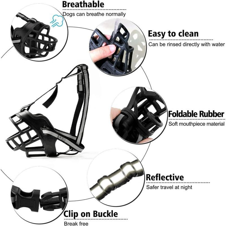 Dog Muzzle with Breathable Mesh and Nylon Headband for Small Medium and Large Dogs, L