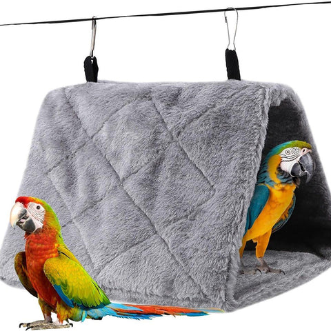 Pet Bird Hammock Plush Hanging Bed Black and Blue, Size M