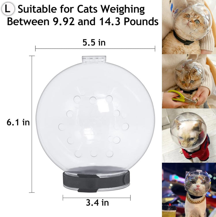 Cat muzzle - With breathable hood - Adjustable astronaut helmet for kittens - Prevents your pet from gnawing at and licking its fur - Spherical face mask - Suitable for aggressive cats (L)