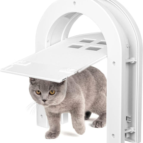 Cat flap - Cat flaps - Cat flap with tunnel - Small cat flap - Cat door - White - Magnetic closure - Waterproof - Suitable for medium & small cats - Indoor & outdoor doors - Size M
