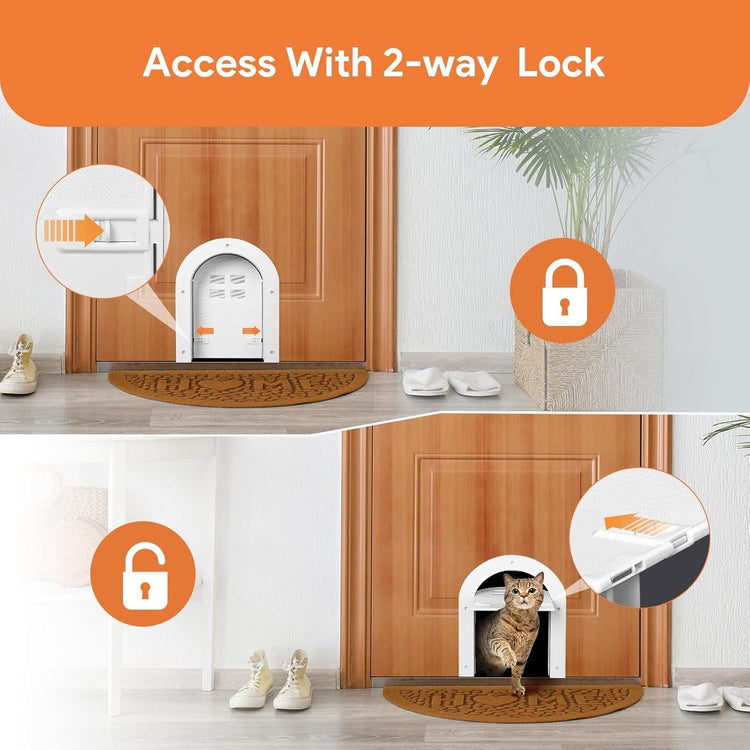 Cat flap - Cat flaps - Cat flap with tunnel - Small cat flap - Cat door - White - Magnetic closure - Waterproof - Suitable for medium & small cats - Indoor & outdoor doors - Size M