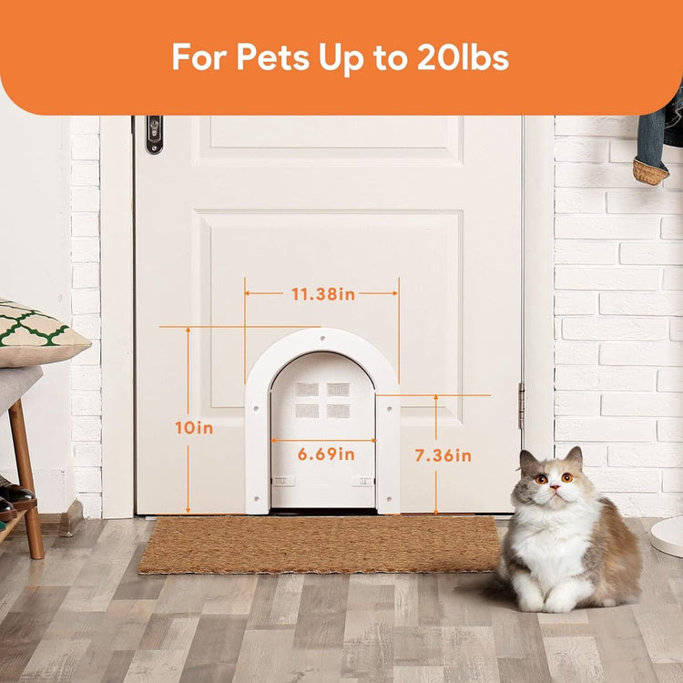 Cat flap - Cat flaps - Cat flap with tunnel - Small cat flap - Cat door - White - Magnetic closure - Waterproof - Suitable for medium & small cats - Indoor & outdoor doors - Size M