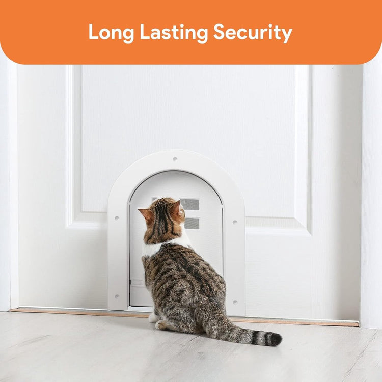 Cat flap - Cat flaps - Cat flap with tunnel - Small cat flap - Cat door - White - Magnetic closure - Waterproof - Suitable for medium & small cats - Indoor & outdoor doors - Size M