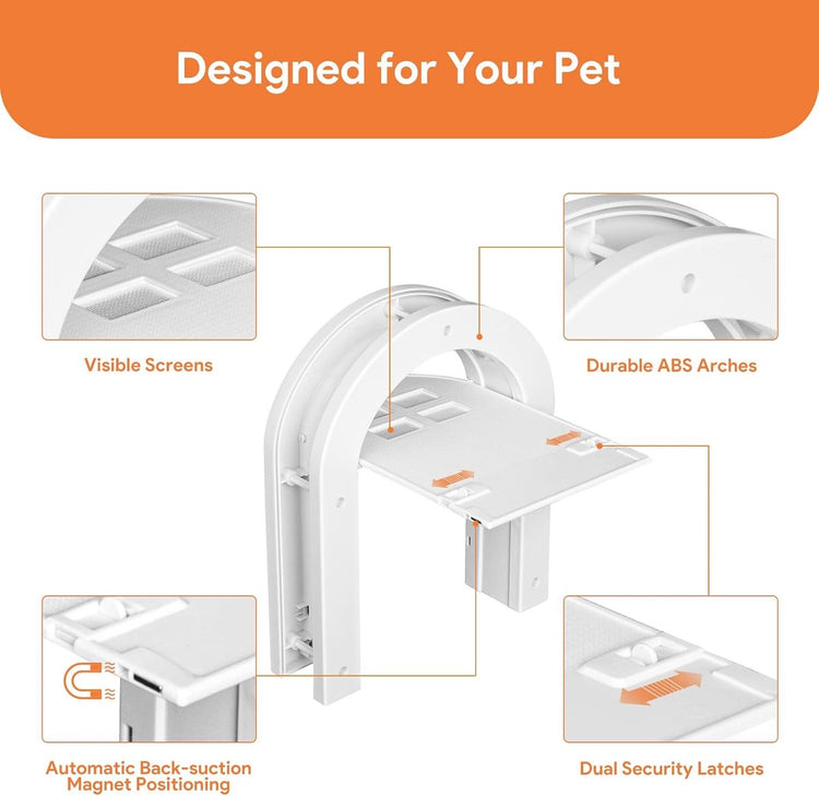 Cat flap - Cat flaps - Cat flap with tunnel - Small cat flap - Cat door - White - Magnetic closure - Waterproof - Suitable for medium & small cats - Indoor & outdoor doors - Size M
