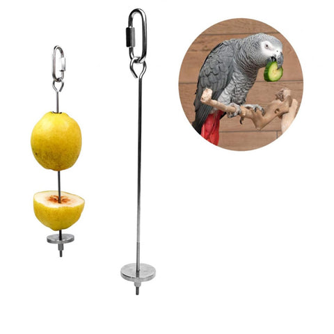 2 pieces - Bird Feeder - Small Animals Fruit and Vegetable Holder - Stainless Steel Vegetable Skewer - Food Finder - Hanging Food Feeding and Handling Tool - for Parrots, Cockatoos, Cockatiels - 20cm and 12cm - Silver