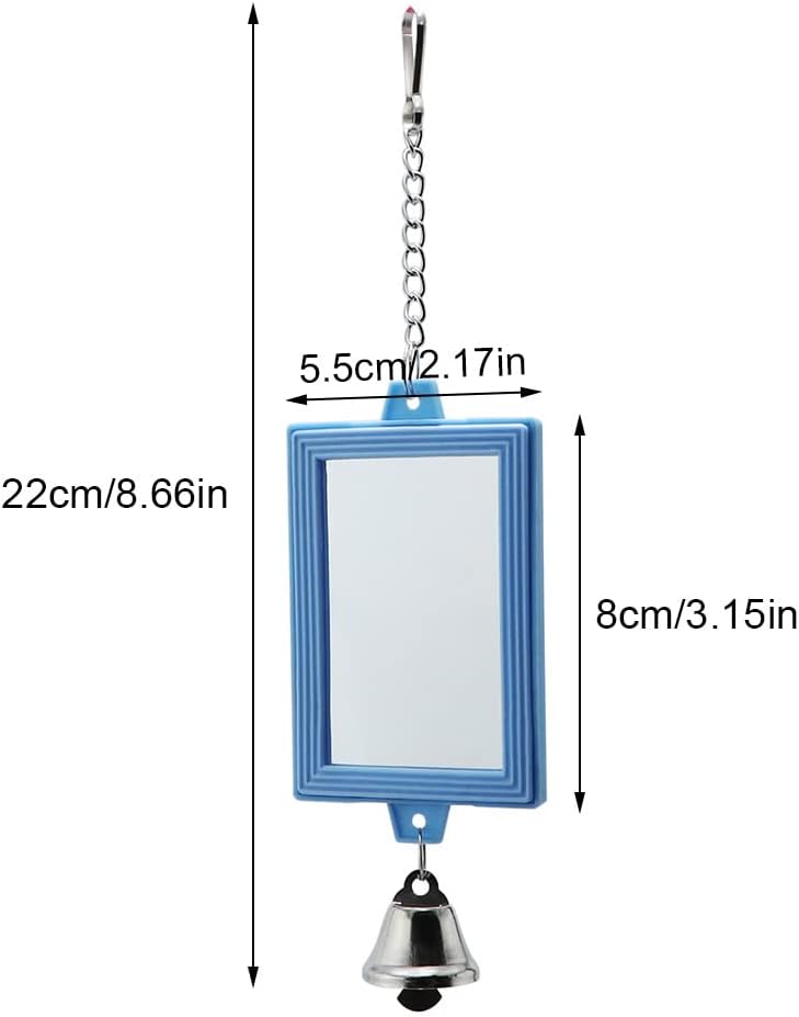 2-Piece Parrot Mirror Toy Hanging with Bells Pendant Bird Cage Accessories for Bird Parrot Budgie Parakeet Cockatiel Conure Lovebird Finch Canary Random Color ๏ผ 1pc Square +1pc Circle๏ผ โฆ