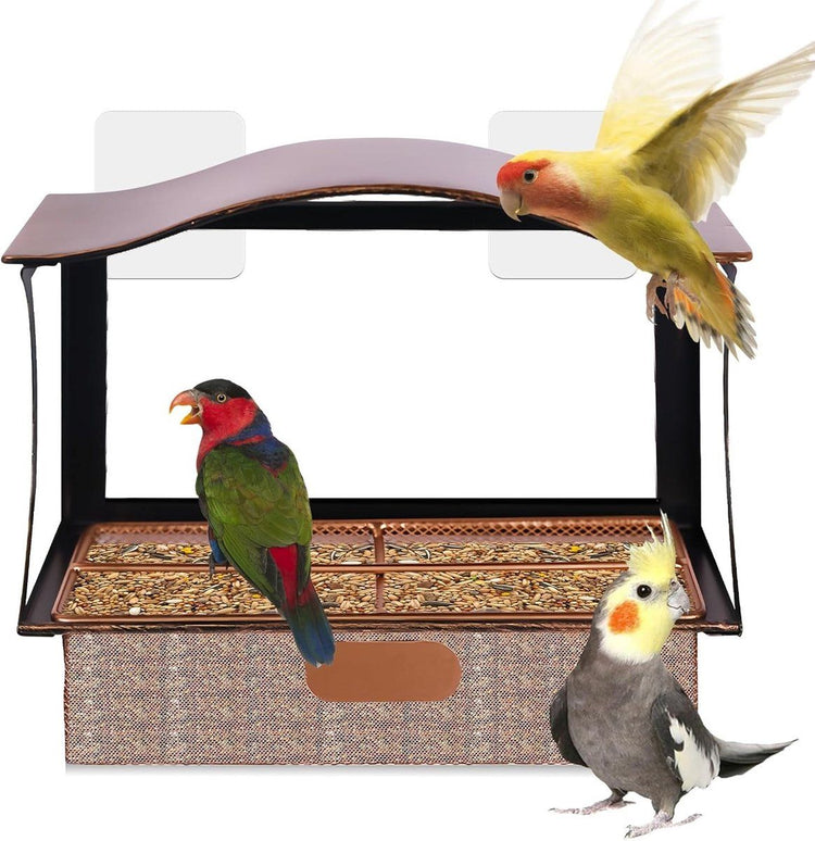 Stainless Steel Window Bird Feeder with Suction Cups, Transparent Weather-Resistant Feeding Station for Watching Small Wild Birds