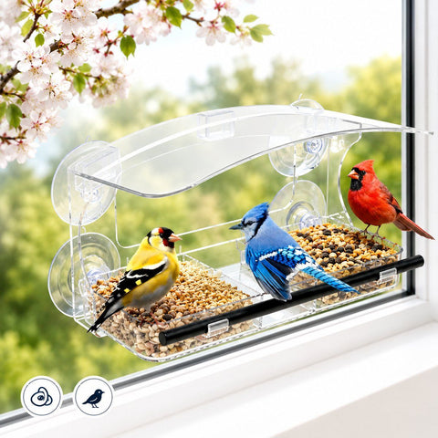 Window Birdhouse, Transparent, With Suction Cups, Feeding Station, for Attracting and Watching Small Wild Birds from Your Window at Home