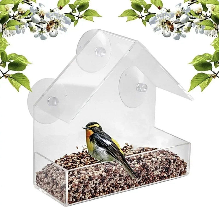 Transparent House-Shaped Window Bird Feeder with Suction Cups, Outdoor Feeding Station for Attracting Small Wild Birds at Home