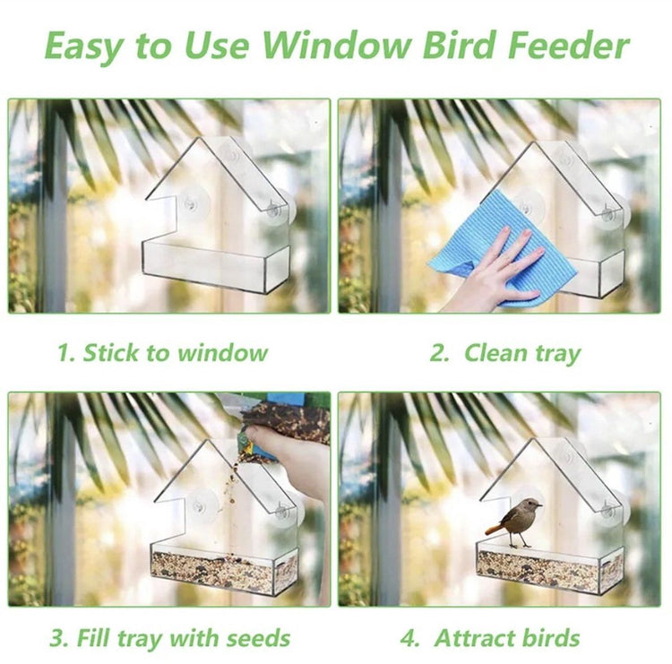 Transparent House-Shaped Window Bird Feeder with Suction Cups, Outdoor Feeding Station for Attracting Small Wild Birds at Home