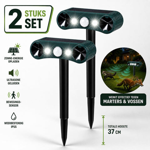 Ultrasonic Animal Repeller 2, Cat Repeller and Mouse Repeller, Pest Repeller with Motion Sensor and Flashing Light, For Garden and Outdoors