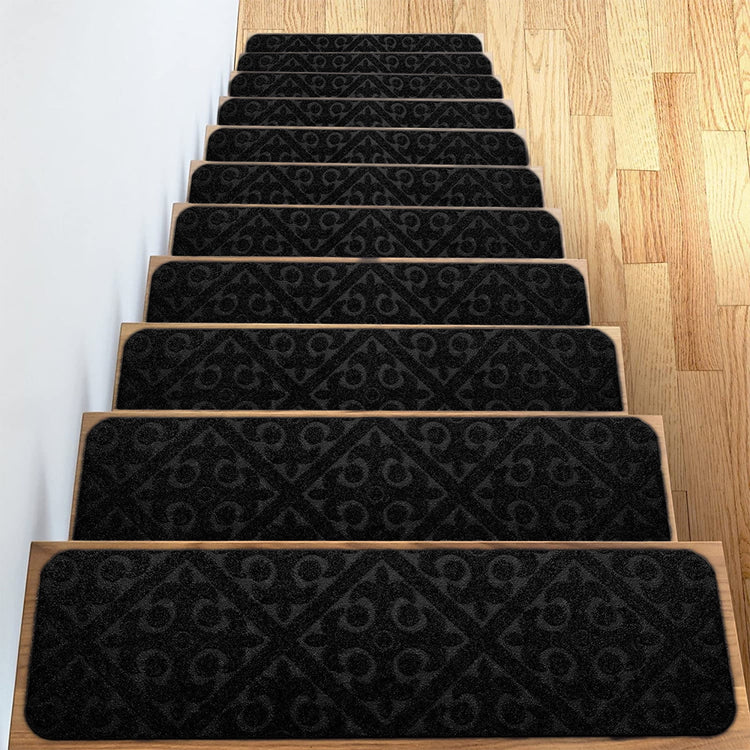 Stair Treads for Wooden Steps, Soft Stair Treads, 8 x 30 Inch Reusable Carpet Stair Treads, Washable Stair Runners for Wooden Steps Non Slip Stair Rugs #2_Black