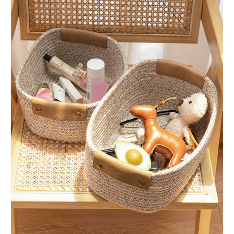 1 Piece Small Cat Ears Toy Organizer, Woven Cotton Rope Basket, Decorative Nursery Bins & Boxes Gift Basket Empty for Pet, Coffee, 28 x 22 x 11 cm