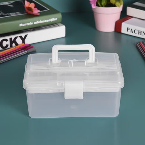 Plastic Storage Case with Locking Lid and Handle, Portable Empty Organizer Box for Home, Travel and Emergency Supplies, White, 20 x 12 x 10.5 cm