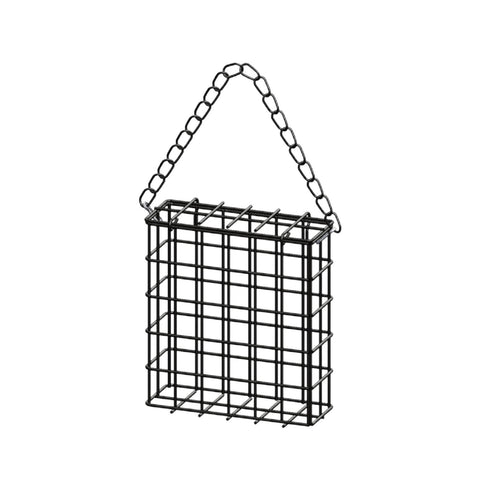 Square Suet Bird Feeder Cage, Heavy-Duty Iron with Protective Coating, Holds One Cake for Nuthatches and Chickadees, Easy-Clean Design, Rust-Resistant Outdoor Hanging Feeder for Backyard Birds Black