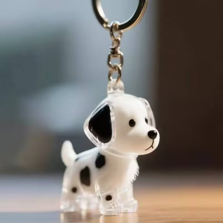 1 Piece Pet Hair Keepsake Keyring with Clear Memory Capsule, DIY Memorial Pendant for Fur, Ashes or Mementos, White Spotted Dog Design