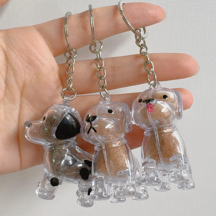 1 Piece Pet Hair Keepsake Keyring with Clear Memory Capsule, DIY Memorial Pendant for Fur, Ashes or Mementos, White Spotted Dog Design
