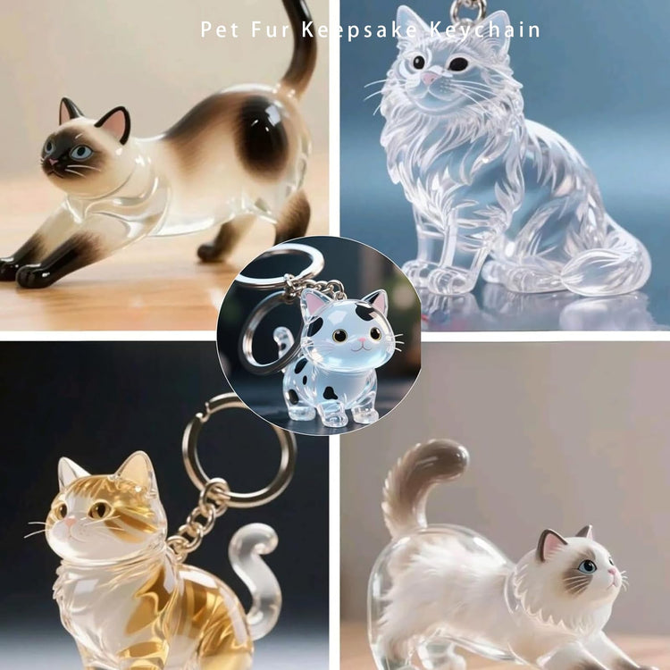 1 Piece Pet Hair Keepsake Keyring with Clear Memory Capsule, DIY Memorial Pendant for Fur, Ashes or Mementos, Grey Cat Design
