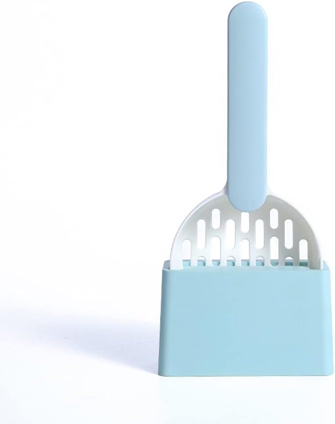 1 Piece Cat Litter Scoop with Open Holder and Storage Base, Durable Plastic Sifter for Hygienic Litter Box Cleaning, Blue