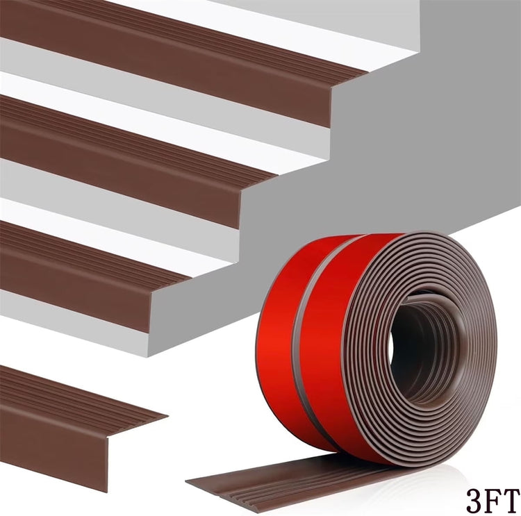 Vinyl Rubber Stair Nosing,Stair Edge Trim,Corner Guard,3 ft Self Adhesive Nose Molding Non-Slip Rubber Edge Protector Steps Trim Rubber Strips for Indoor & Outdoor Staircase Step Uses (Black) Brown