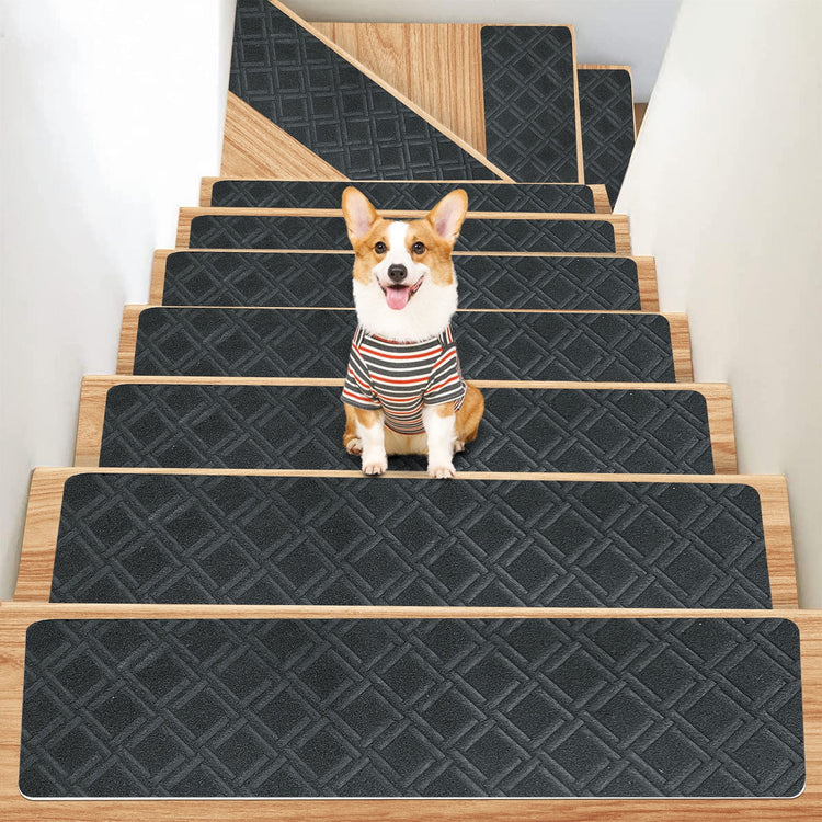 4-Piece Non-Slip Stair Treads, Self-Adhesive Striped Carpet Mats, Absorbent & Quiet Step Pads, Can Be Cut to Fit, Washable for Indoor Staircase Safety\u200b\u200b Gray 3