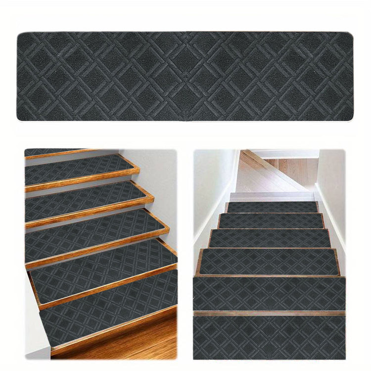 4-Piece Non-Slip Stair Treads, Self-Adhesive Striped Carpet Mats, Absorbent & Quiet Step Pads, Can Be Cut to Fit, Washable for Indoor Staircase Safety\u200b\u200b Gray 3