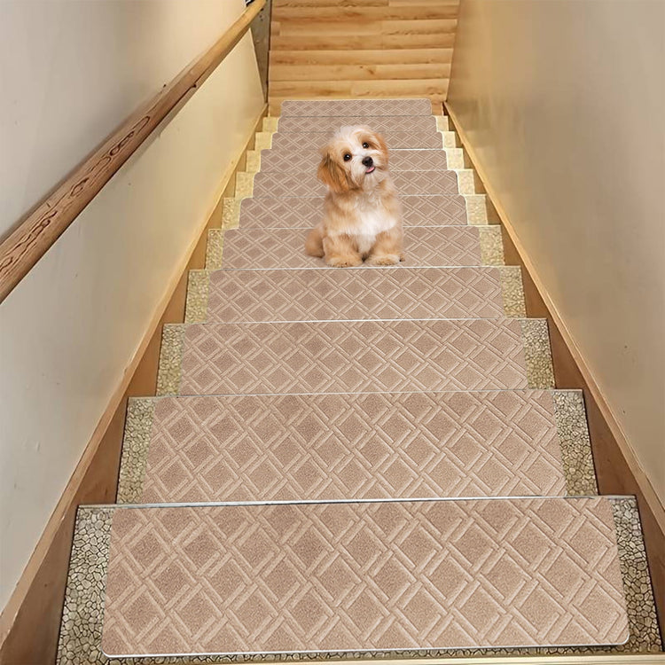 4-Piece Non-Slip Stair Treads, Self-Adhesive Striped Carpet Mats, Absorbent & Quiet Step Pads, Can Be Cut to Fit, Washable for Indoor Staircase Safety\u200b\u200b Khaki