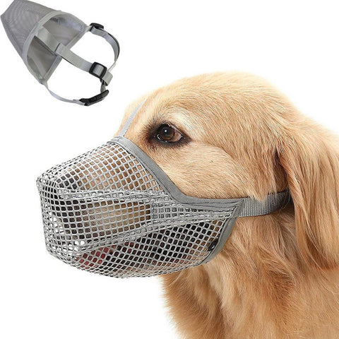 Dog Muzzle Breathable Nylon Mesh Soft Padded Adjustable Straps Anti Bite Chew Bark For Walking Training Long Snout Dogs Gray XL