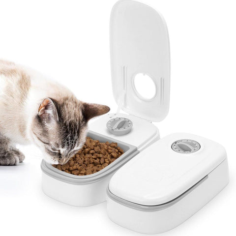 Automatic Cat Feeder With 48 Hour Timer, Dual Tray ABS Food Dispenser For Wet And Dry Food, For Cats And Small Dogs, 700 ml, 28.5 x 24.5 x 7.5 cm