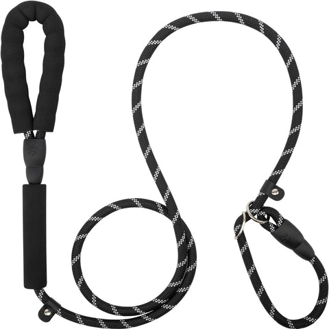 Dog Leash 6 FT with Comfortable Padded Handle, Training Loop Leash with Highly Reflective Threading for Medium Dogs, Black