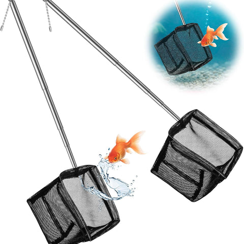2 Pack 3 Inch Aquarium Net Small Fish Net Black Aquarium Shrimp Nets with Extendable Stainless Steel Handle Fine Tank Tool Mesh for Shrimp, Baby Fish, Food Residue Debris Skimming