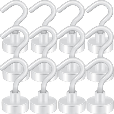 Magnetic Hooks, Cruise Ship Essentials, 30lb+ Heavy Duty Magnetic Hooks for Cruise Cabins, Refrigerator, Grill, Hanging, and Travel | Extra Strong Must-Haves Magnet Hook(White,Pack of 12)