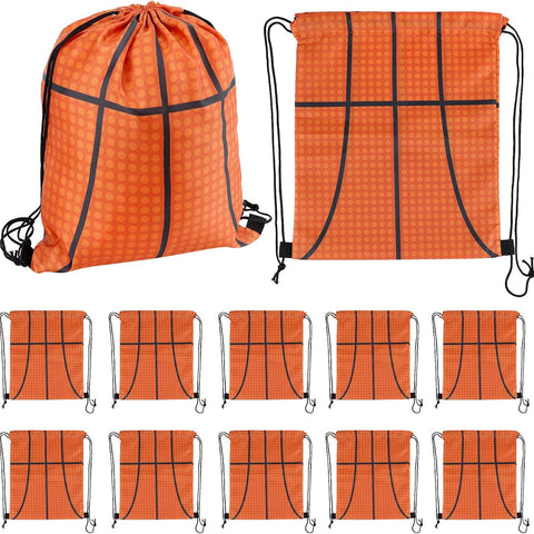 Small Sport Drawstring Bags - 12 Pack Basketball Style Foldable Polyester Backpacks with Adjustable Straps Candy Bag - 10 x 12 Inch