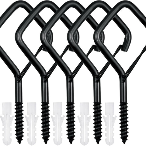 5 PCS Black Eye Screw Hooks, 4 Inch Ceiling Hooks for Hanging Heavy Duty Items with Safety Buckle – Metal Eye Bolt Hooks for Hanging Plants, Wind Chimes, Bird Feeders, String Lights, and More
