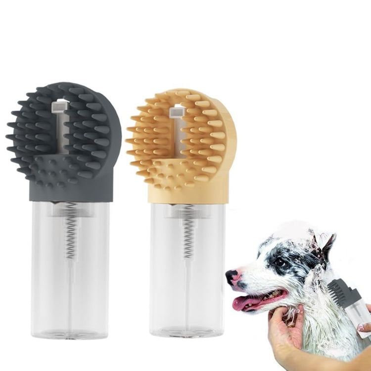 2-in-1 Silicone Pet Bath Brush with Shampoo Dispenser - Grey - Massage Grooming Tool for Dogs and Cats - Perfect for Bath Time Care